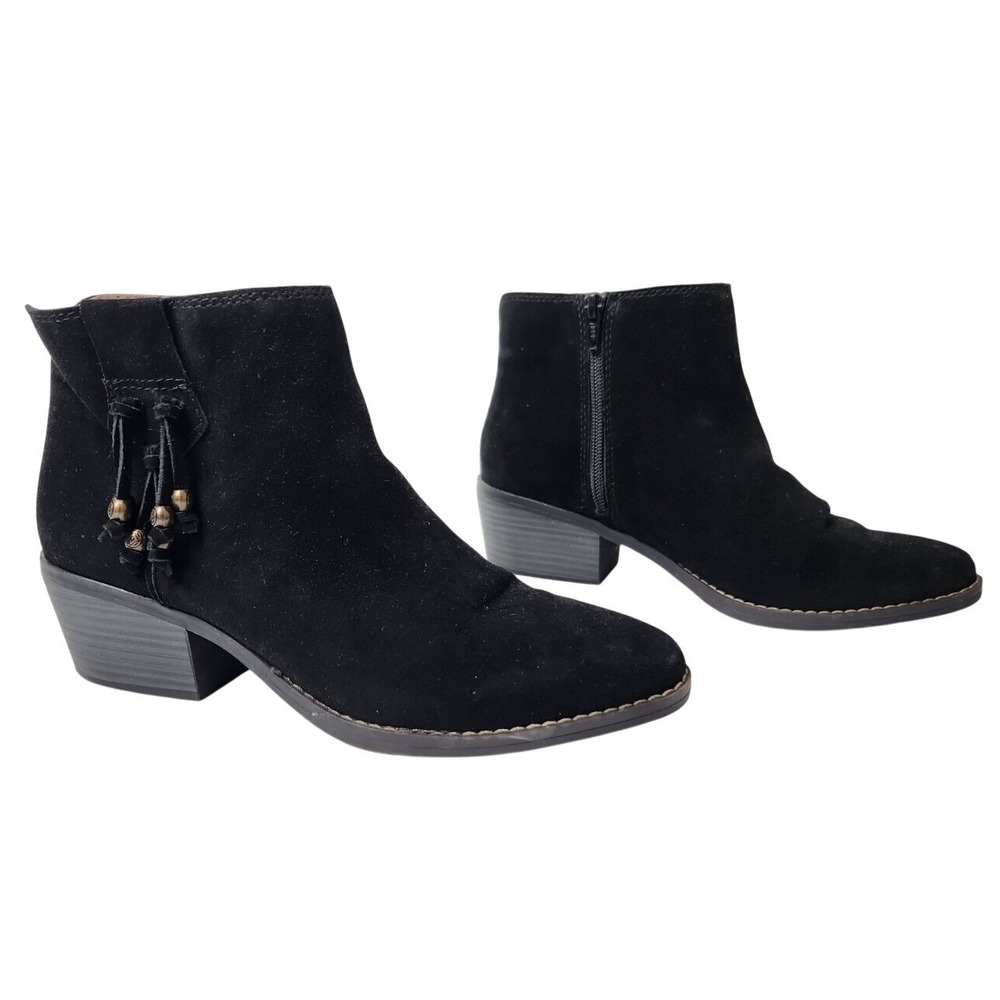 White Mountain Black Suede Tassel Ankle Boots Block Heel Side Zip Women 8 Preppy